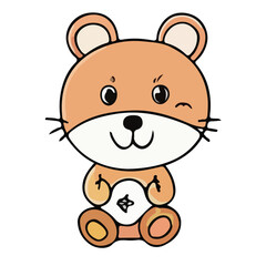 Fototapeta premium Smiling cartoon baby bear character vector illustration with a cute brown teddy bear toy