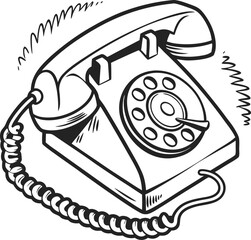 Retro black rotary dial telephone vector illustration on white background for vintage communication
