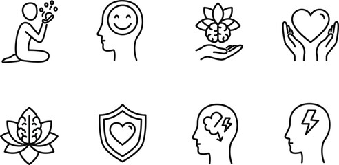 Fototapeta premium Mindfulness, Meditation, and Mental Wellness Icons for Inner Peace and Happiness