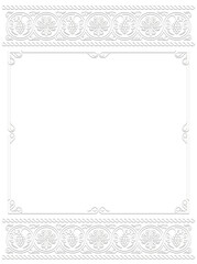 Decorative white rectangular framework with grapes and crosses. Celtic style. Shadow effect.