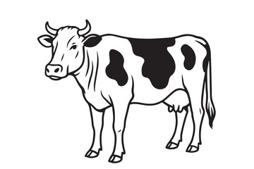 Black and white vector of a cow in side view, drawn with strong black outlines for a clean, simple, and easily recognizable design.

