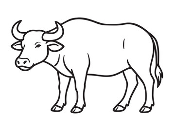 Black and white vector showing a buffalo in side view, outlined in bold black lines with minimal shading for a clean design.