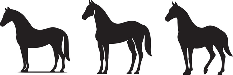 Horse Silhouette Set, Standing and Walking Horse Icons, Vector Animal Design.