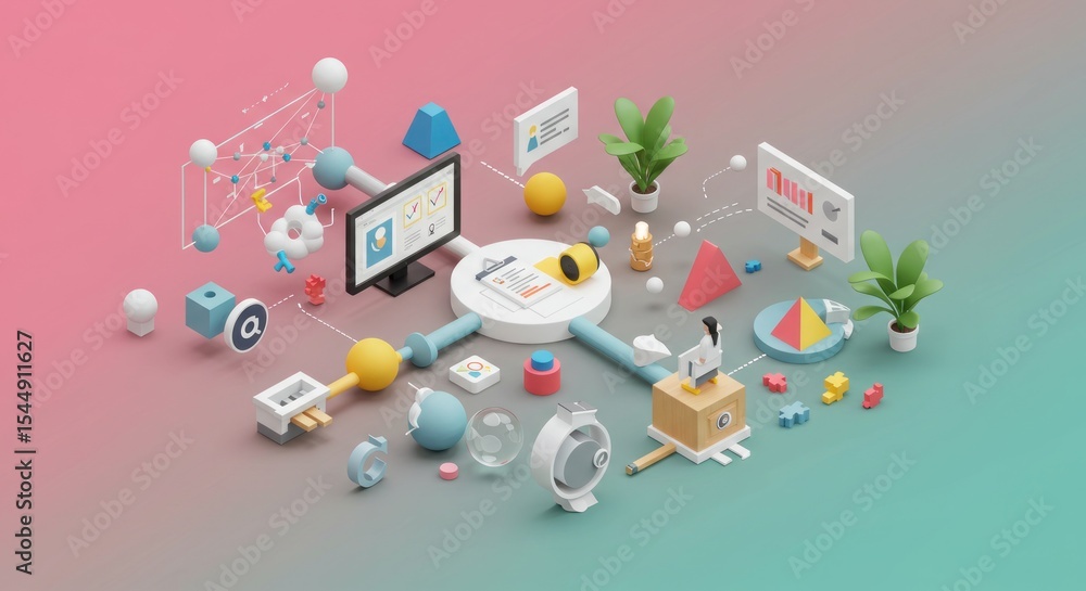 Poster creative technological network visualization featuring data flow