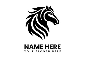 Black and white stylized horse head logo design template.