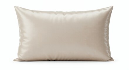 Satin pillowcase isolated on white background, white silky fabric, front view, soft texture