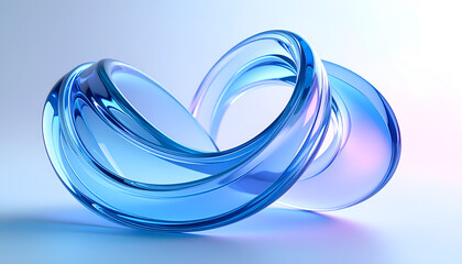 Elegant abstract glass sculpture in cool blue tones, forming a Mobius strip or infinity loop.