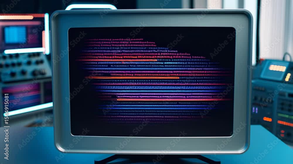Poster television screen displays colorful animated pixel glitches and distorted signals with retro vhs art