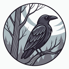 A black carrion crow on a white background