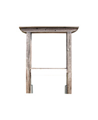Old rustic wooden sign frame isolated on white background
