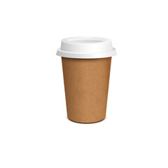 Paper coffee cup mockup, blank brown container with white lid