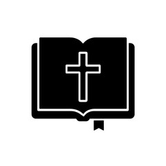 Fototapeta premium Open Bible icon in filled style – Christian holy scripture with cross