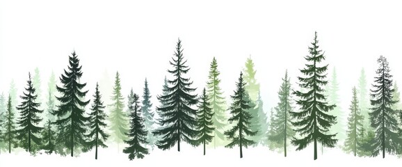 Fototapeta premium fir trees forest featuring tall green pines standing alone on white