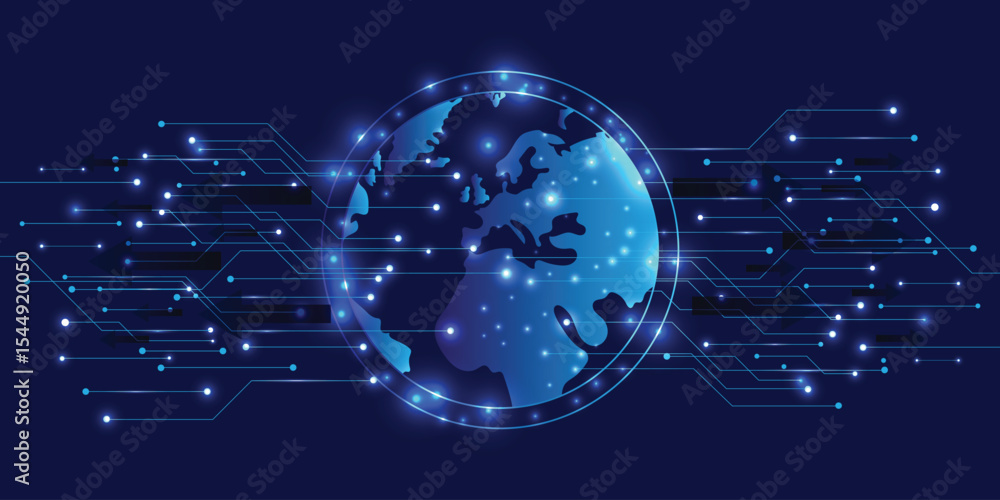 Poster global business network connection. world map point and line composition