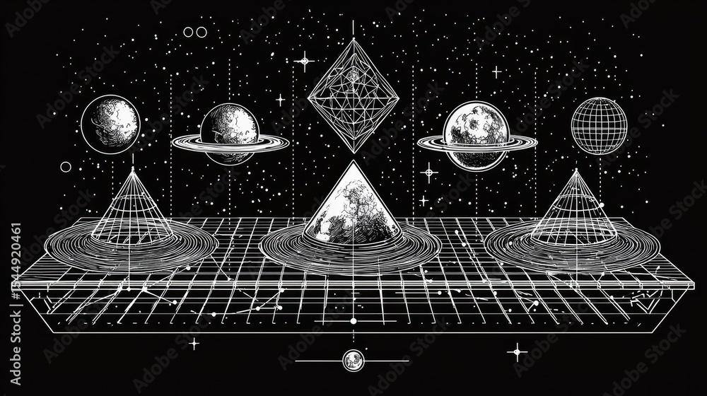 Aufkleber cosmic geometry exploration outer space digital art abstract environment aerial view universal conce