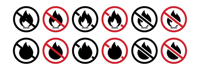 Set of No Fire vector icon. No fire sign symbol. No flame sign icon