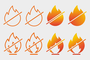 Set of No Fire Sign Isolated Line Icon and flat icon design