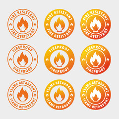 Set of sticker fire resistant, fireproof, fire retardant with round shapes