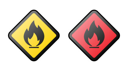Vector fire warning sign red and yellow with square shape