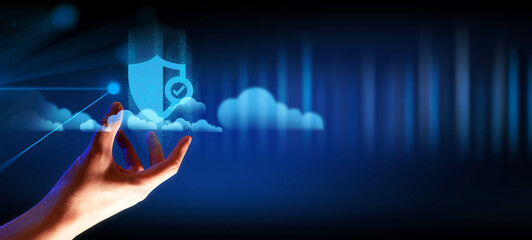 hand of businessman interactive touching a holographic of transaction financial network data...