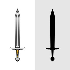 Sword vector illustration. Medieval weapon silhouette. Simple dagger icon
