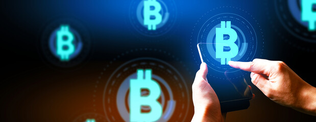 hand of businessman interactive touching a holographic of transaction financial network data...