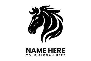 Black and white stylized horse head logo design template.