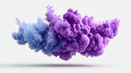 Obraz premium Purple and blue smoke cloud with a white background. The smoke is thick and dense, creating a sense of weight and heaviness. The colors of the smoke contrast with the white background