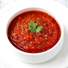 Fresh homemade salsa in white bowl