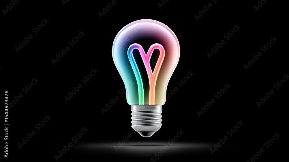Aufkleber light bulb with two hearts on it. the light bulb is lit up and is in the center of the image