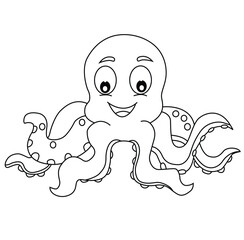 Cute cartoon hand drawn vector smiley octopus outline.