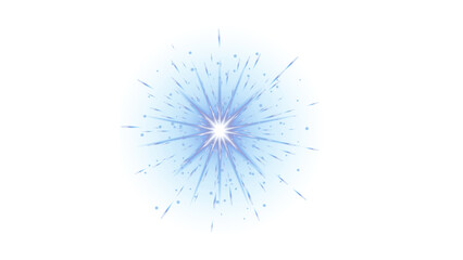 Explosive blue and white light burst with radiant star-like rays, ideal for magical effects, icy themes, or powerful energy discharges with a transparent background.

