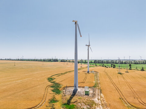 Damaged wind turbine in need of urgent maintenance and repair. Green energy concept