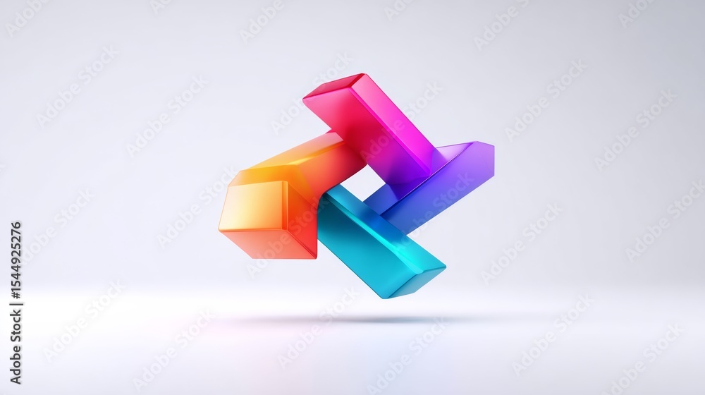 Poster colorful cube with a triangle on top and a square on the bottom. the cube is made of different color
