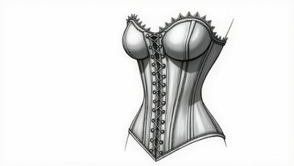 Elegant spiked corset fashion design sketch in monochrome