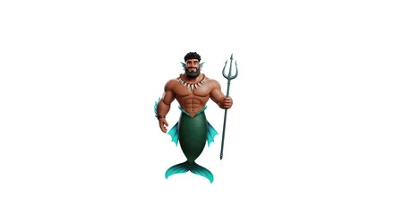 Merman warrior holding trident on transparent background