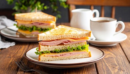 フレンチスタイルのカフェで提供されるハムチーズサンド