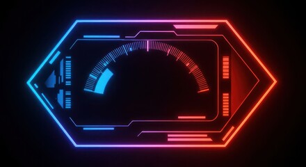 Futuristic hud display with neon gradients, technology and speedometer elements