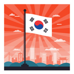 Obraz premium A combination of the South Korean flag with a dragon design wrapped around it. 