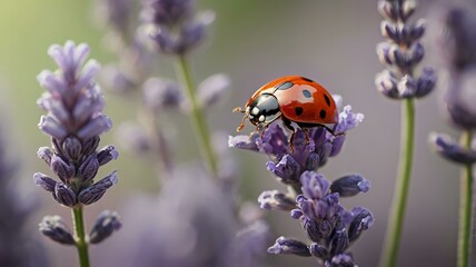 Obraz premium Close-up of a ladybug perched on a lavender flower