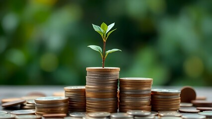 Growing Investment: Stacks of Coins with a Sprout