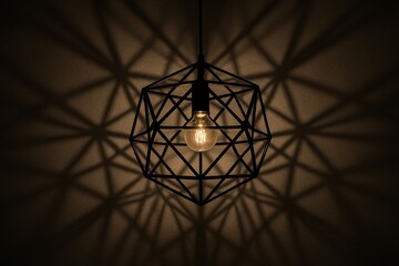 Modern Geometric Pendant Light in Black Metal, Casting Intricate Shadows for Ambiance