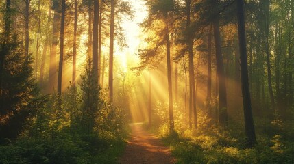 Obraz premium Spring brings new life to the Silent Forest, where the sun shines brightly and beautifully