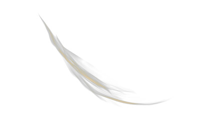 Graceful, delicate feather with soft, wispy textures and subtle golden highlights, perfect for ethereal and serene design elements with a transparent background.

