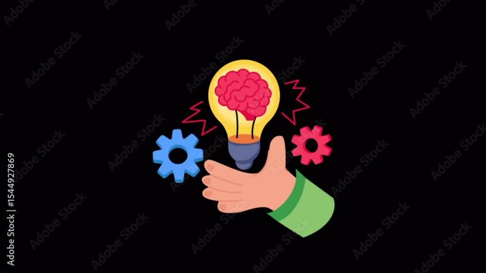 Poster brainstorm 2d flat animations on transparent background