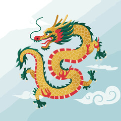 Obraz premium A traditional Asian dragon artwork featuring a fierce, coiled dragon with a golden and black color scheme. Flames and clouds surround the dragon, enhancing its mythical aura.