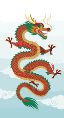 Obraz premium A traditional Asian dragon artwork featuring a fierce, coiled dragon with a golden and black color scheme.