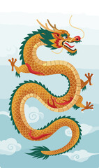 Obraz premium A traditional Asian dragon artwork featuring a fierce, coiled dragon with a golden and black color scheme.