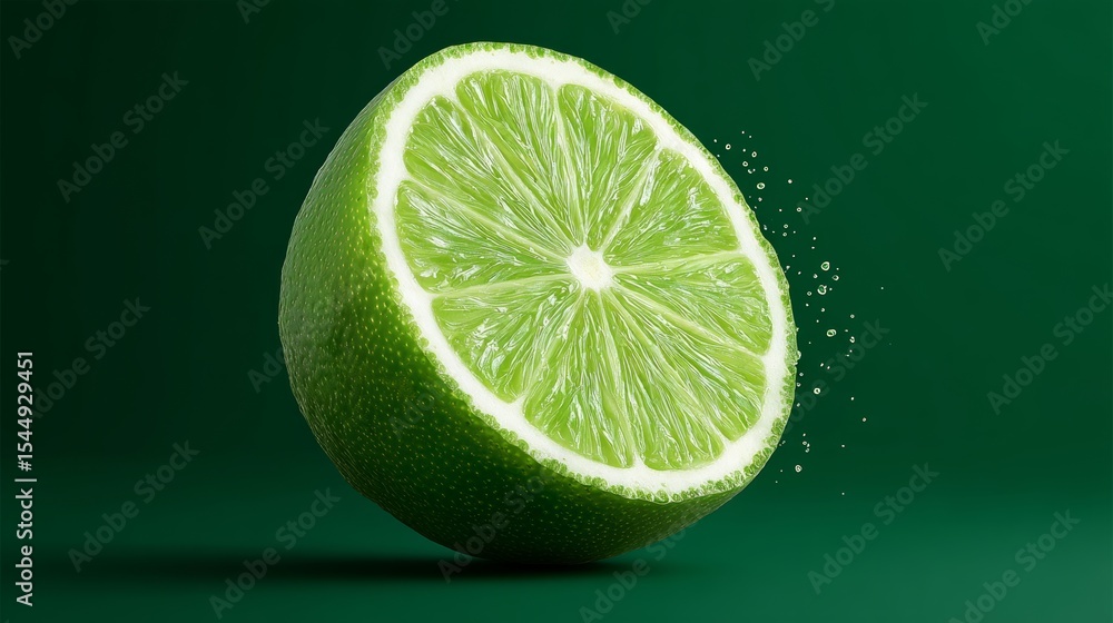 Poster lime is sliced in half and the inside is shown. the lime is green and has a rough texture
