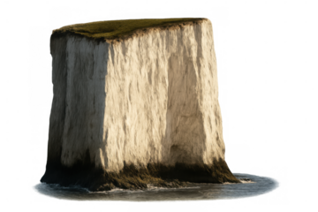 White chalk cliff rising from ocean, grassy summit creating clean backdrop for seamless graphic design and visual composition